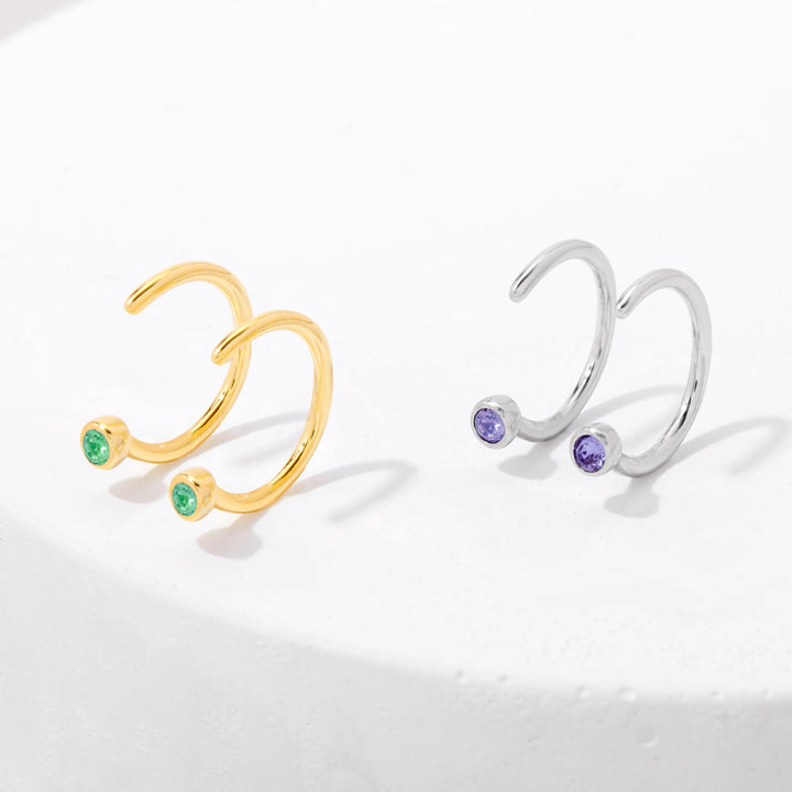 Custom Birthstone Bezel Set Cuff Earrings