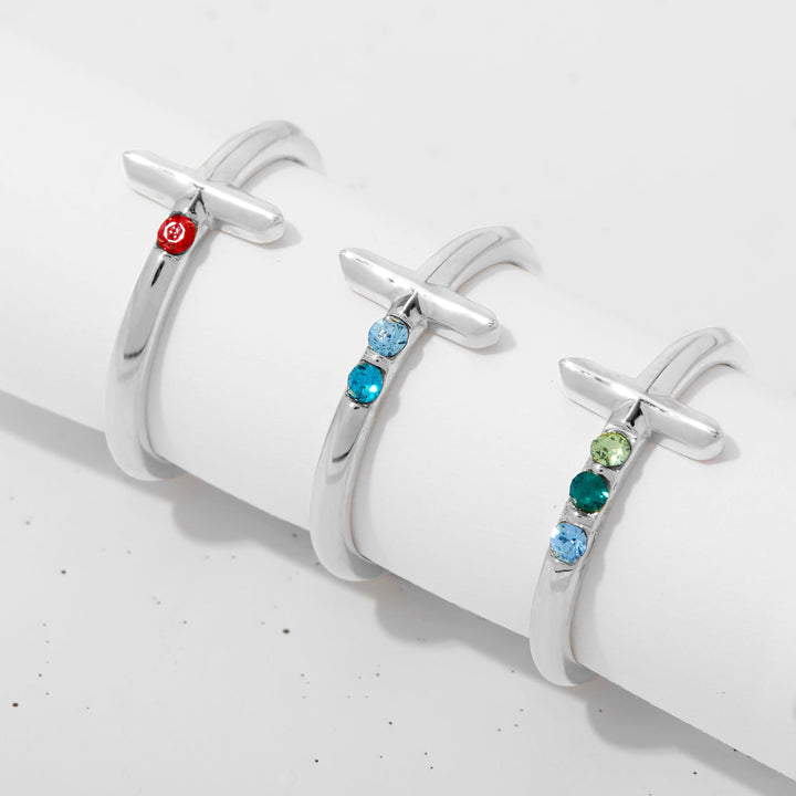 Custom Cross Birthstone Ring