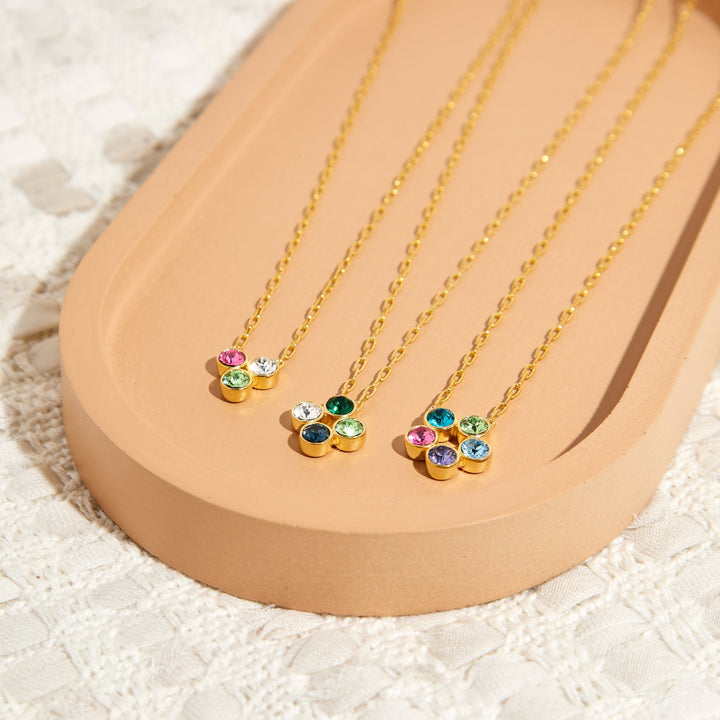 Custom Paperclip Chain Flower Bezel Birthstone Necklace