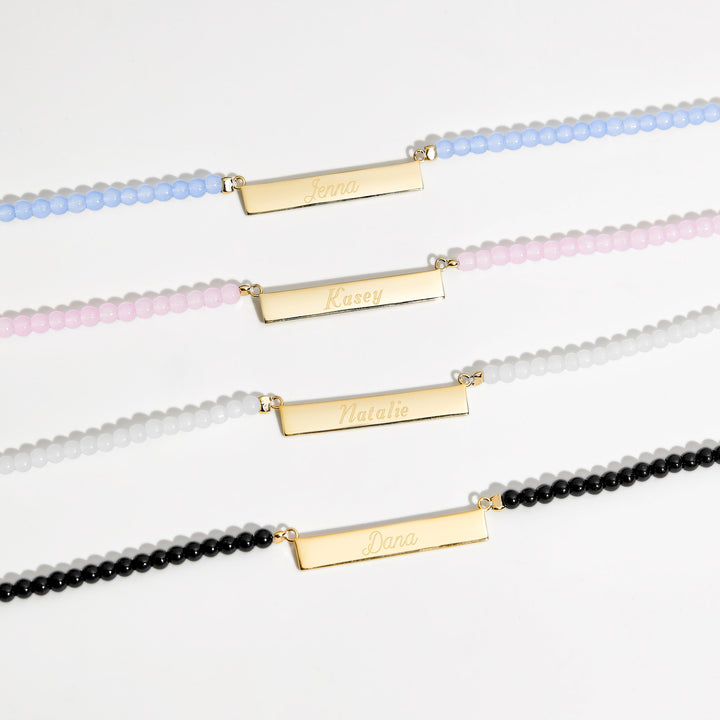 Engravable Beaded Name Bar Necklace