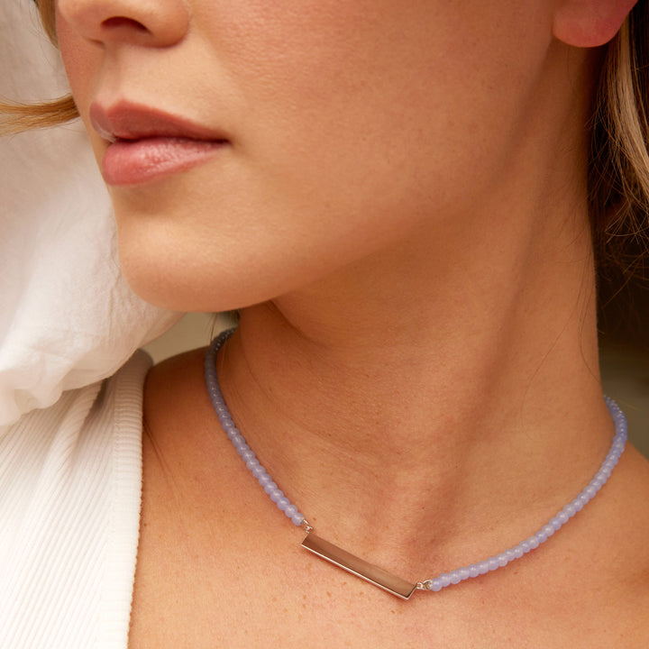 Engravable Beaded Name Bar Necklace