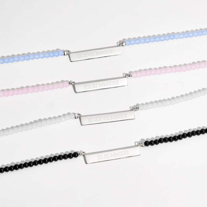 Engravable Roman Numeral Bar Necklace