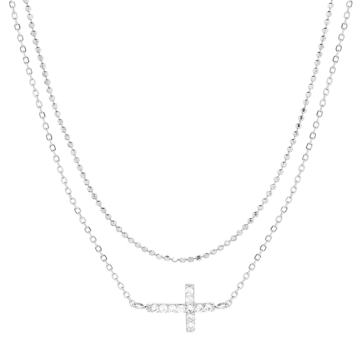 CZ Sideways Cross Layered Necklace Set