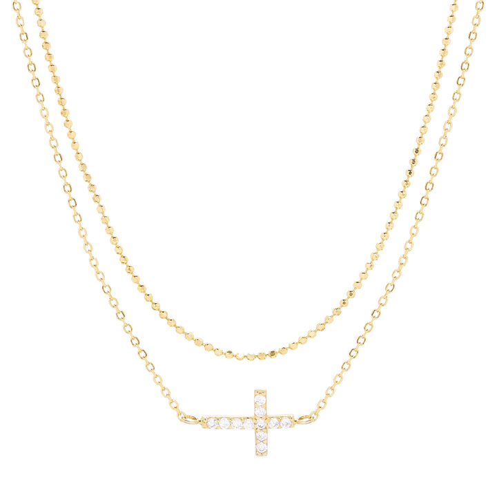CZ Sideways Cross Layered Necklace Set
