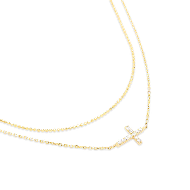 CZ Sideways Cross Layered Necklace Set