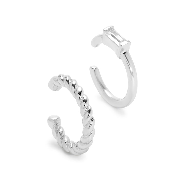 CZ and Textured Ear Cuff Set