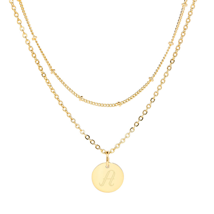 Engravable Round Tag Layered Necklace Set