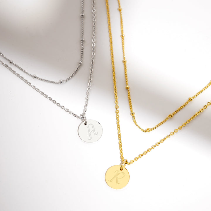 Engravable Round Tag Layered Necklace Set