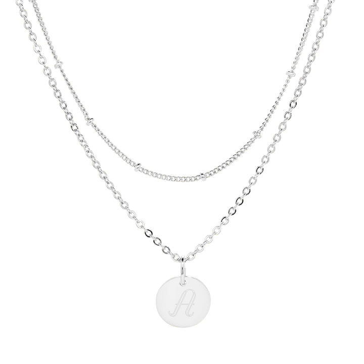 Engravable Round Tag Layered Necklace Set