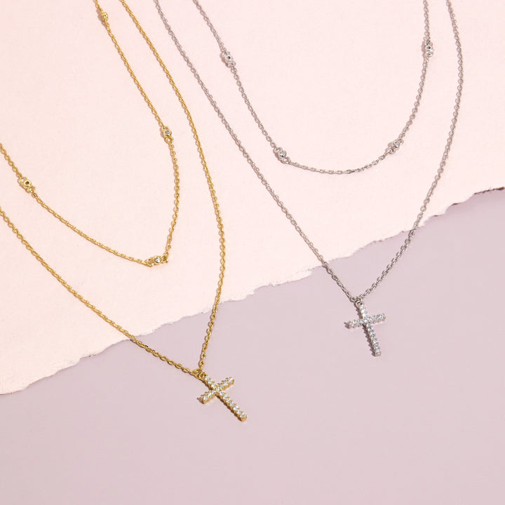 CZ and Cross Layered Necklace Set