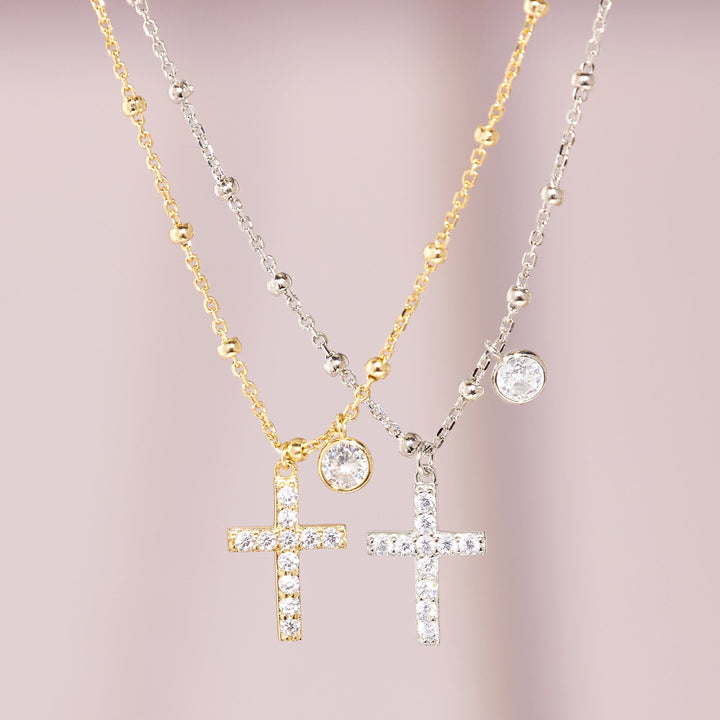 CZ Bezel and Cross Necklace