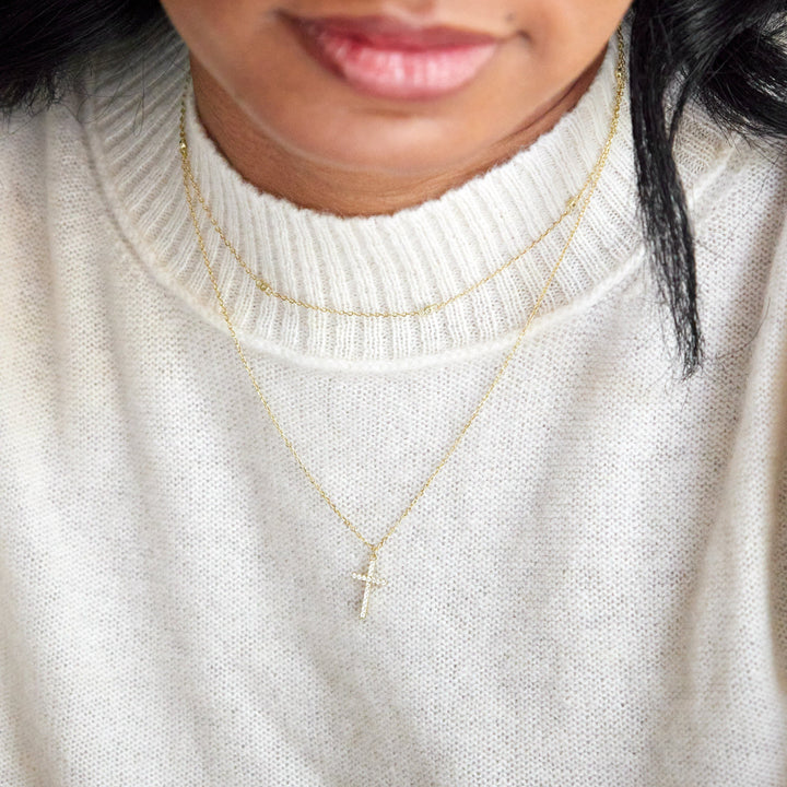 CZ and Cross Layered Necklace Set