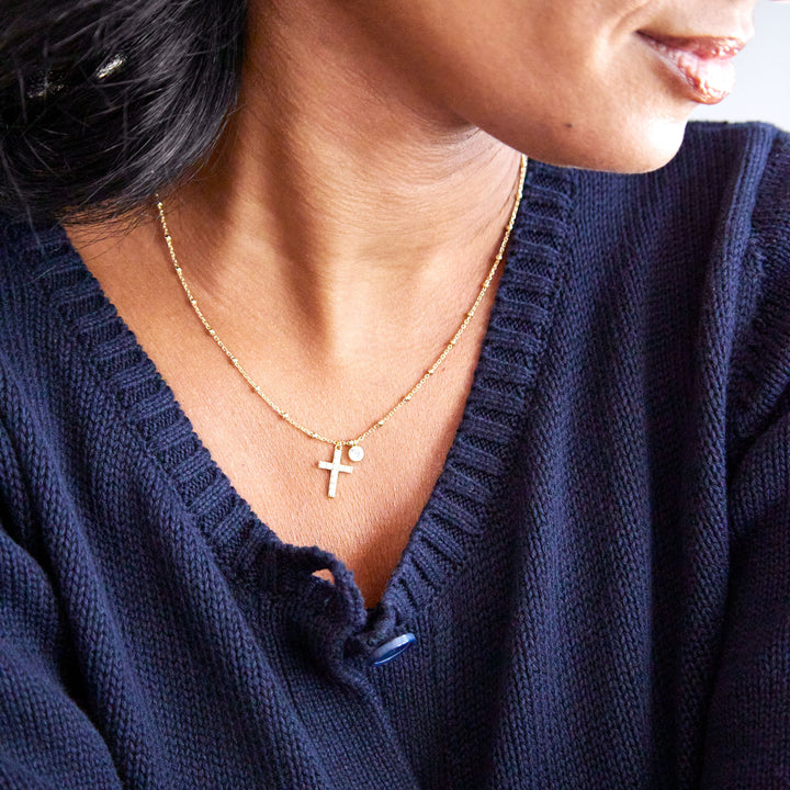 CZ Bezel and Cross Necklace