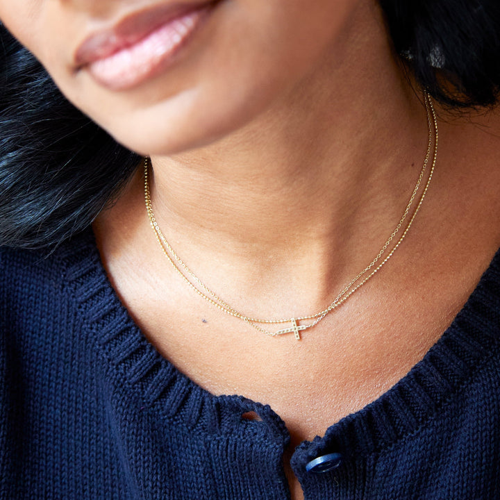 CZ Sideways Cross Layered Necklace Set