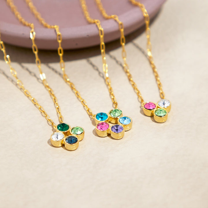 Custom Paperclip Chain Flower Bezel Birthstone Necklace