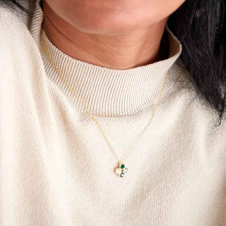 Custom Paperclip Chain Flower Bezel Birthstone Necklace