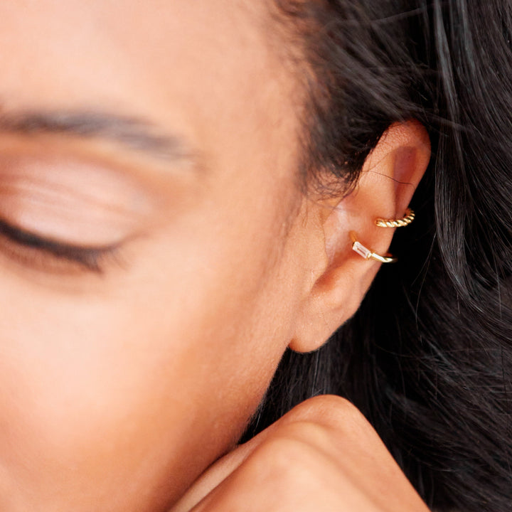 CZ and Textured Ear Cuff Set