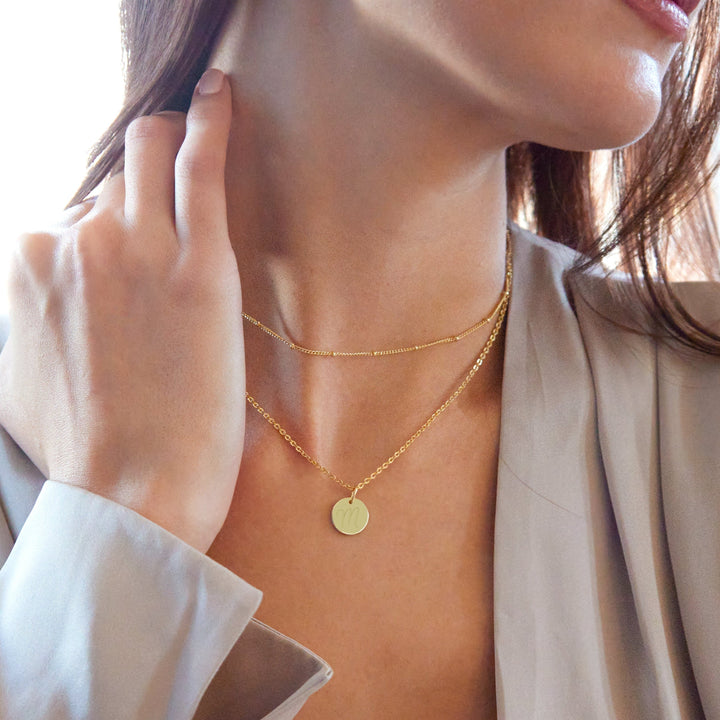 Engravable Round Tag Layered Necklace Set
