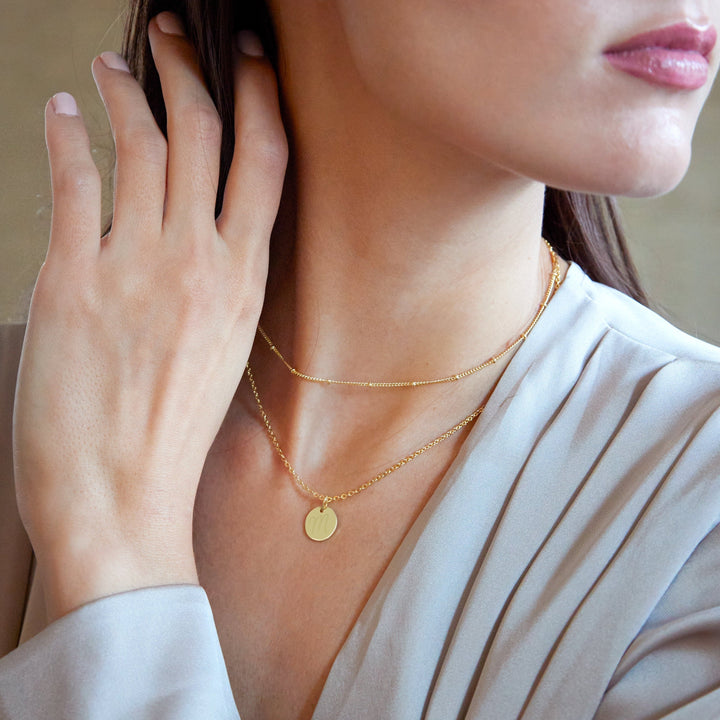 Engravable Round Tag Layered Necklace Set