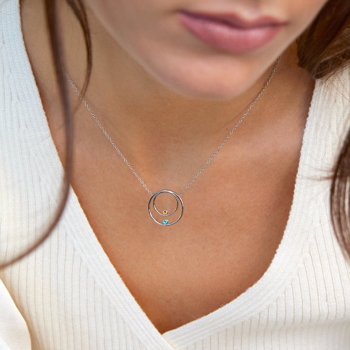 Custom Mother and Child Birthstone Circle Necklace