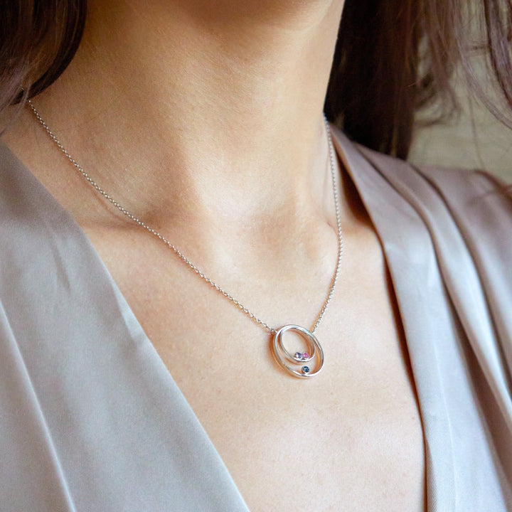 Custom Mother and Child Birthstone Circle Necklace