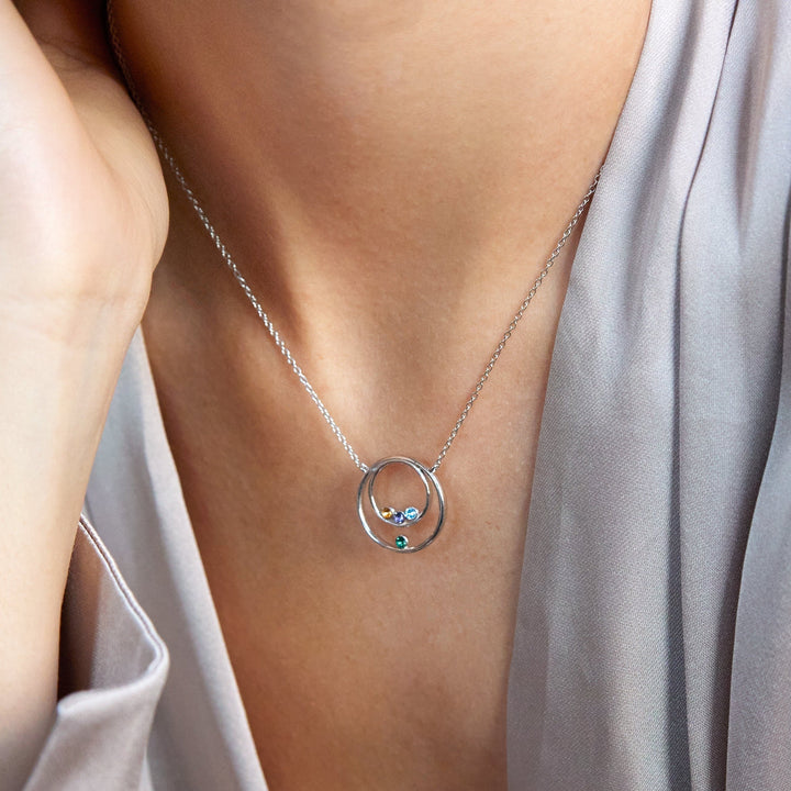 Custom Mother and Child Birthstone Circle Necklace
