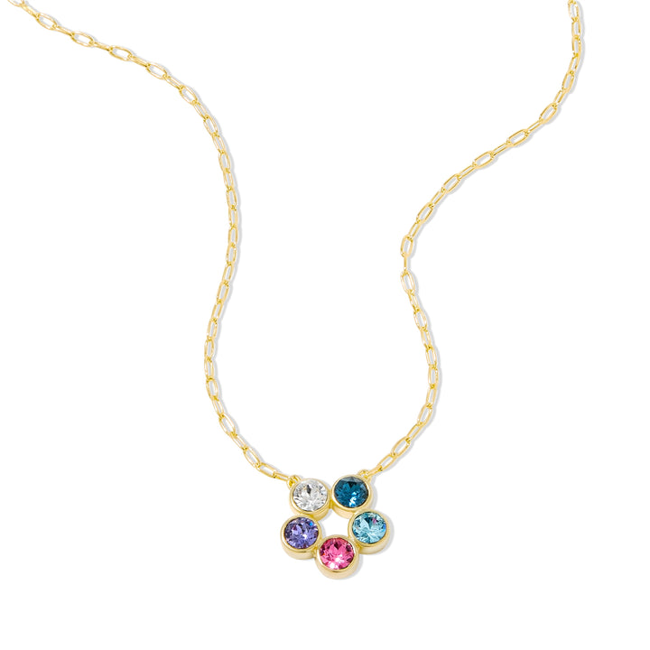 Custom Paperclip Chain Flower Bezel Birthstone Necklace