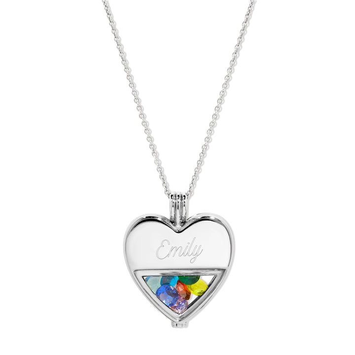 Engravable Glass Heart Round Birthstone Locket