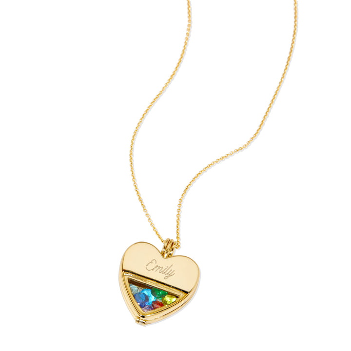 Engravable Glass Heart Round Birthstone Locket