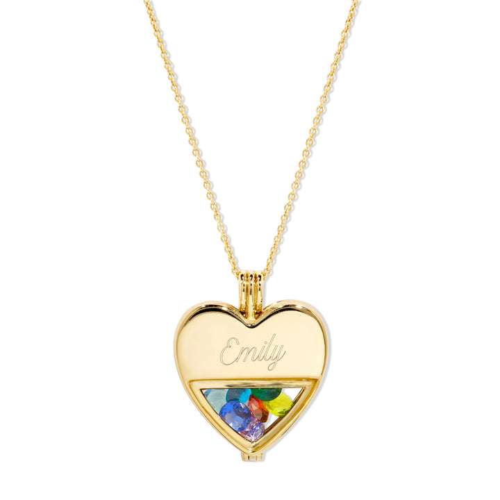 Engravable Glass Heart Round Birthstone Locket