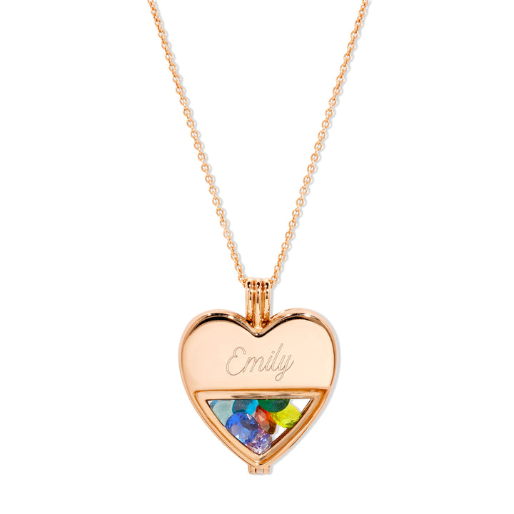 Engravable Glass Heart Round Birthstone Locket