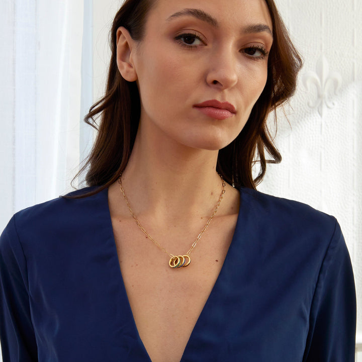 Custom Paperclip Chain Stackable Eternity Birthstone Charm Necklace