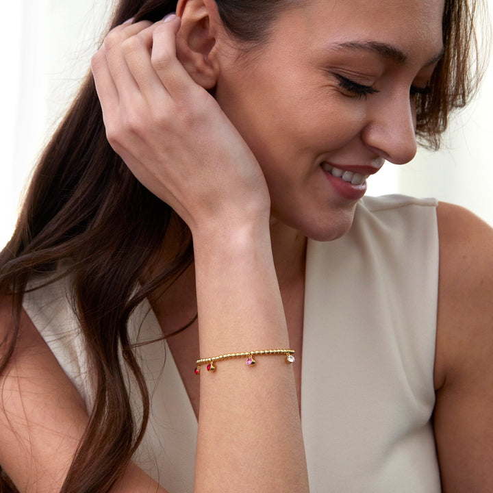 Custom Bezel Birthstone Charm Bead Bracelet