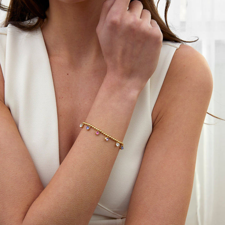 Custom Bezel Birthstone Charm Bead Bracelet