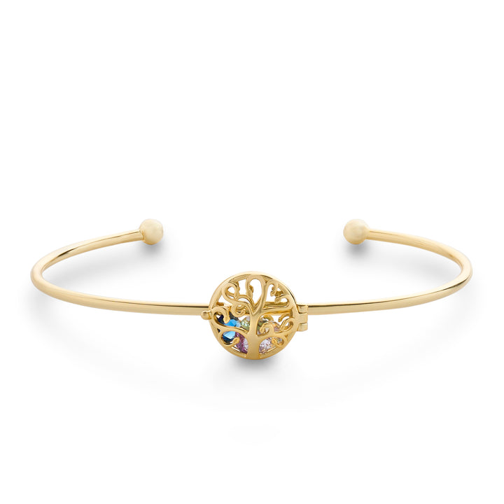 Custom Family Tree Round Birthstone Cuff Bracelet