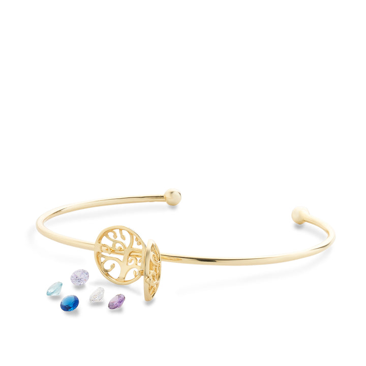 Custom Family Tree Round Birthstone Cuff Bracelet