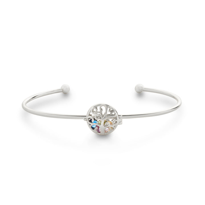 Custom Family Tree Round Birthstone Cuff Bracelet