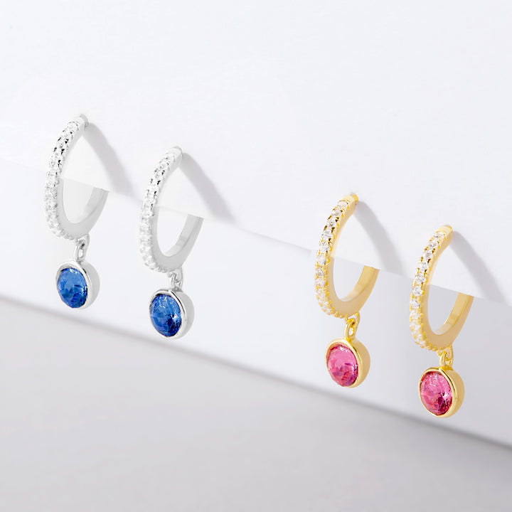 Custom Bezel Set Charm Huggie Earrings