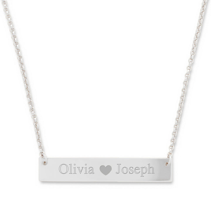 Couples Engravable Heart Name Bar Necklace