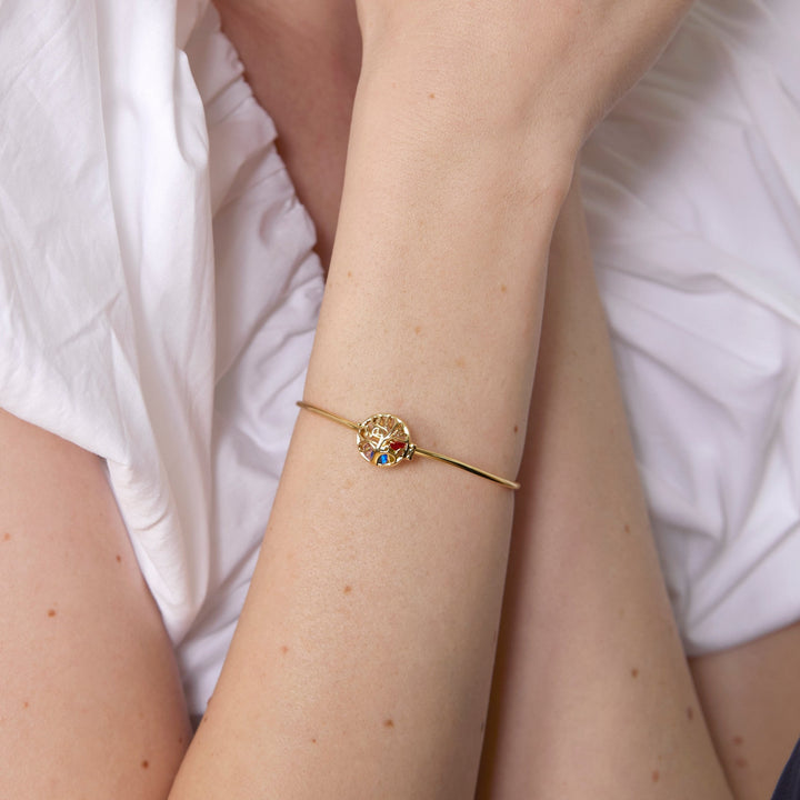 Custom Family Tree Round Birthstone Cuff Bracelet