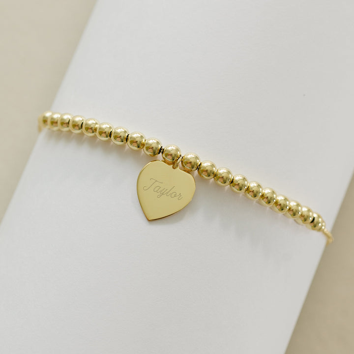 Engravable Heart Tag Beaded Bolo Bracelet