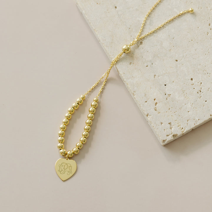 Engravable Heart Tag Beaded Bolo Bracelet