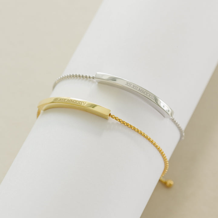 Custom Roman Numeral Name Bar Bolo Bracelet