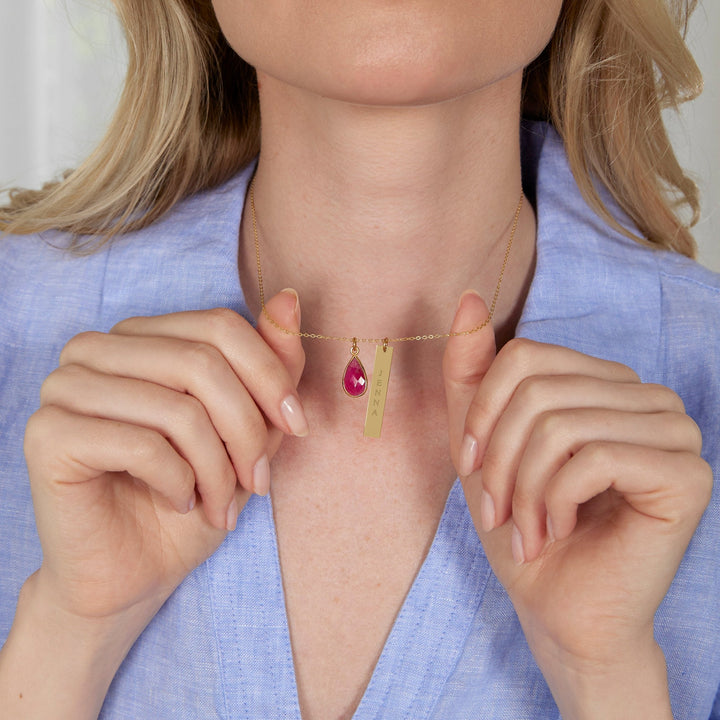 Custom Vertical Name Bar Necklace with Custom Birthstone