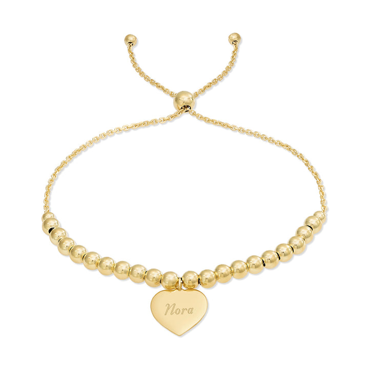 Engravable Heart Tag Beaded Bolo Bracelet