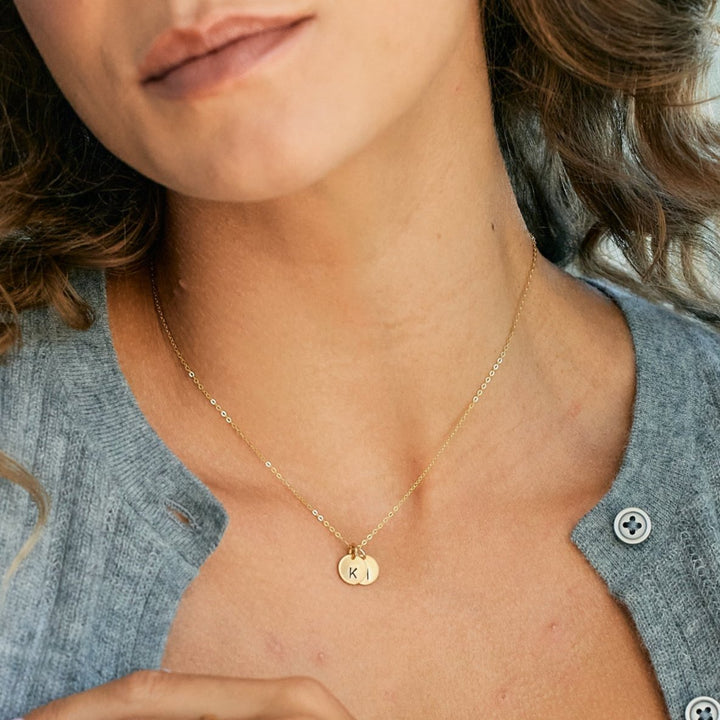 Hand Stamped Tag Mini Initial Necklace