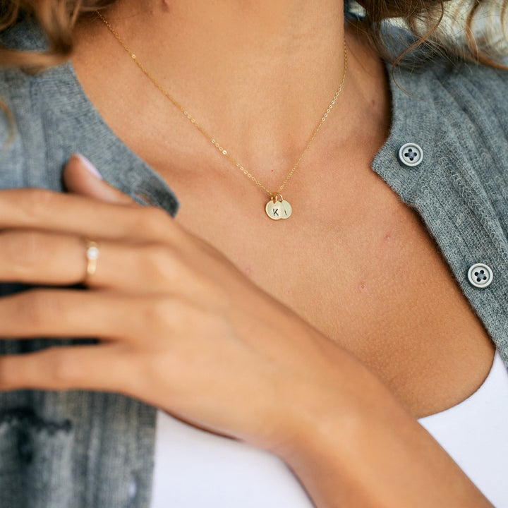 Hand Stamped Tag Mini Initial Necklace