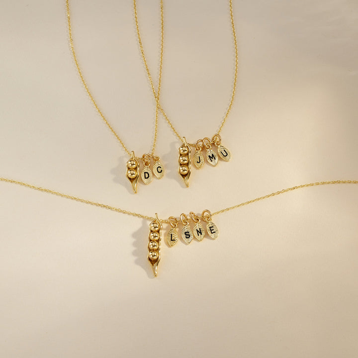 Custom Hand Stamped Initial Pea In A Pod Necklace