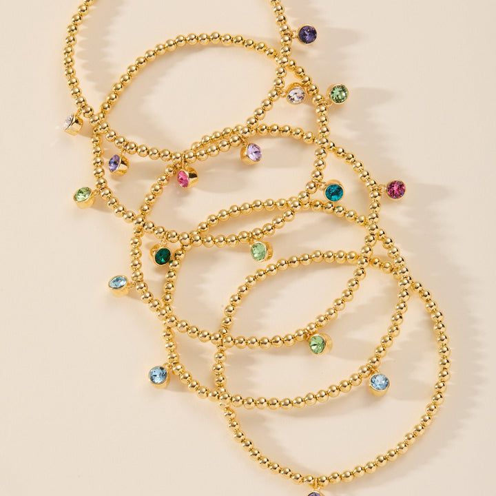 Custom Bezel Birthstone Charm Bead Bracelet