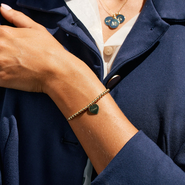 Engravable Heart Tag Beaded Bolo Bracelet